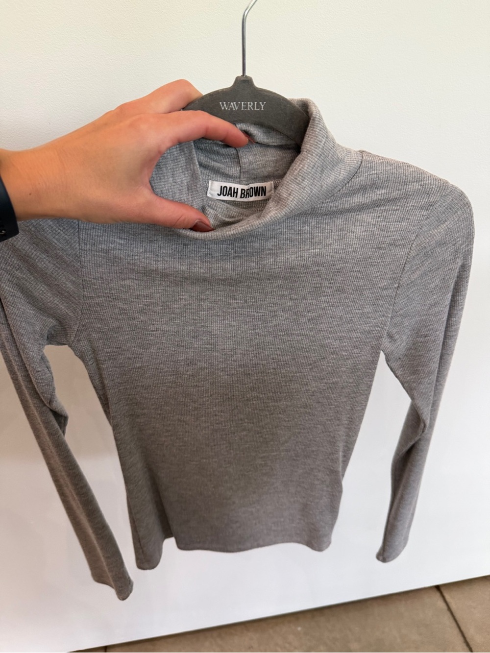 Joah Brown Light Gray Ribbed Mock Neck Top